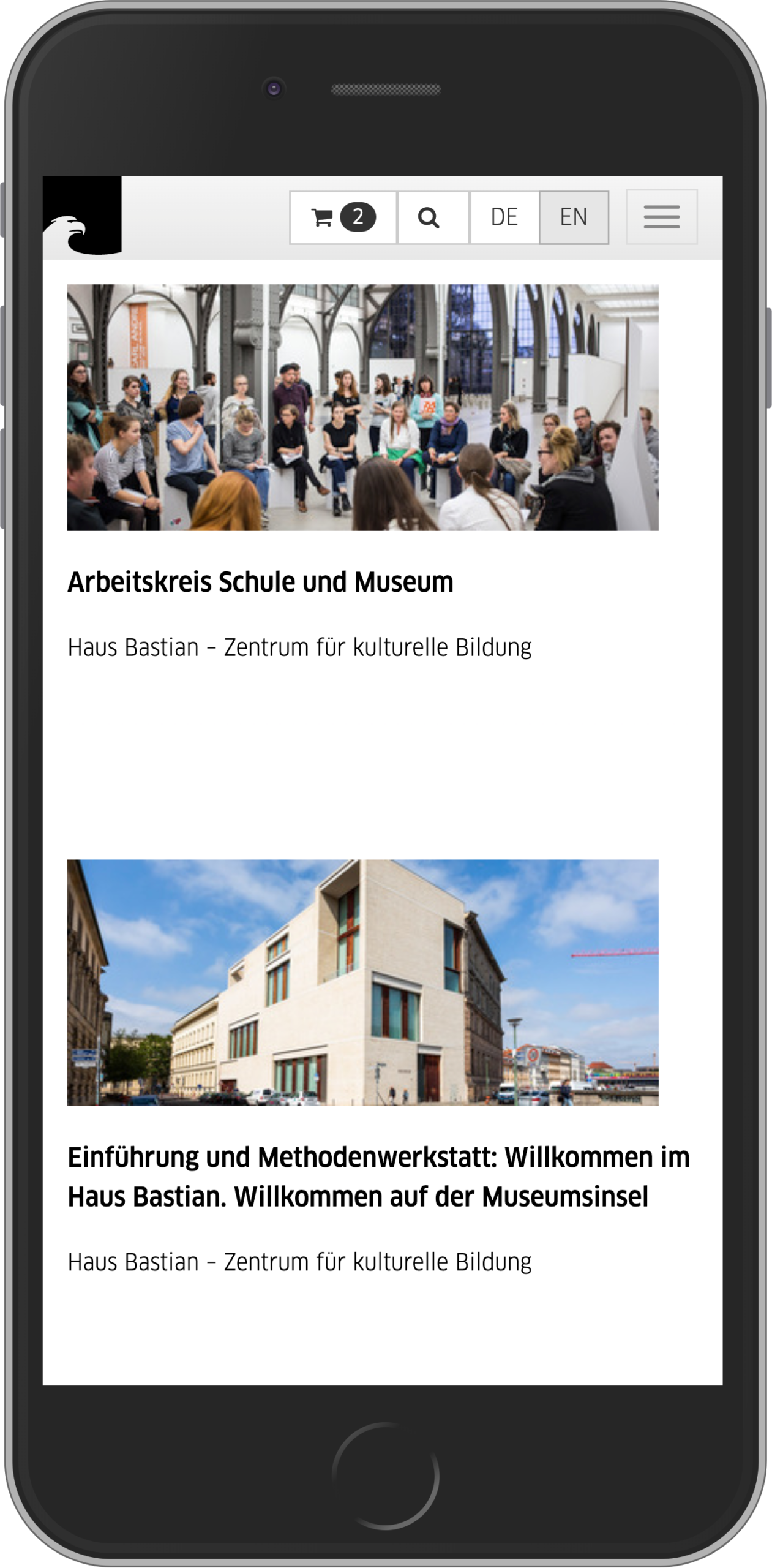 Mobile view of list of events in event booking process in online shop of Staatliche Museen zu Berlin (Berlin State Museums)