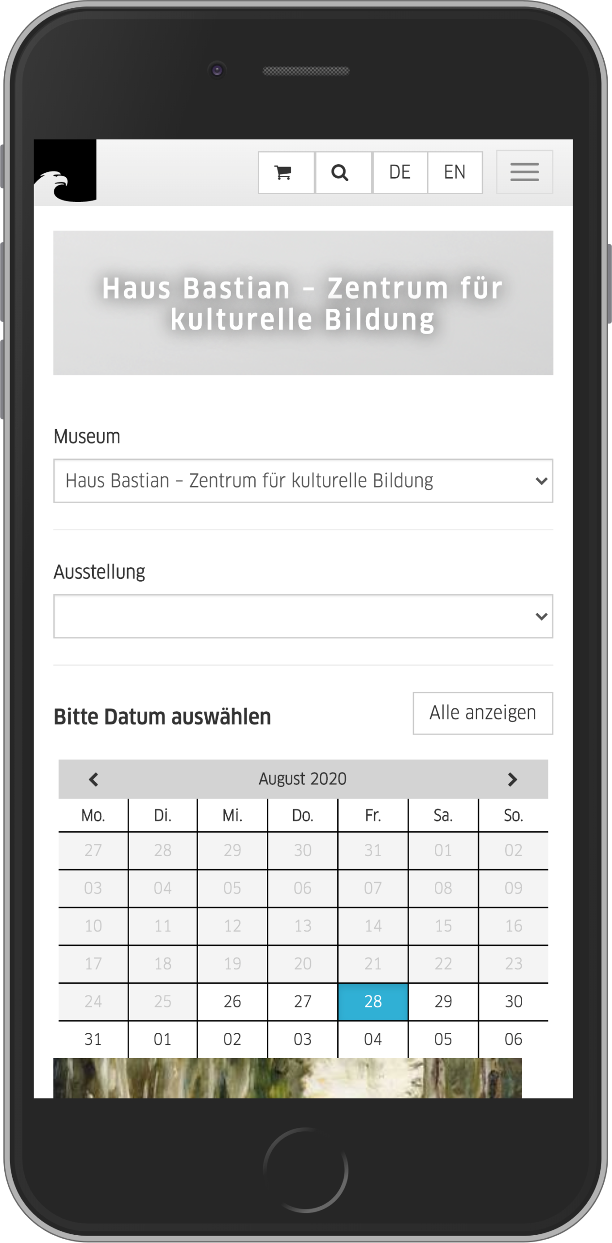Mobile Ansicht der Veranstaltungssuche im Kaufprozesses für Veranstaltungen im Online-Shop der Staatlichen Museen zu Berlin