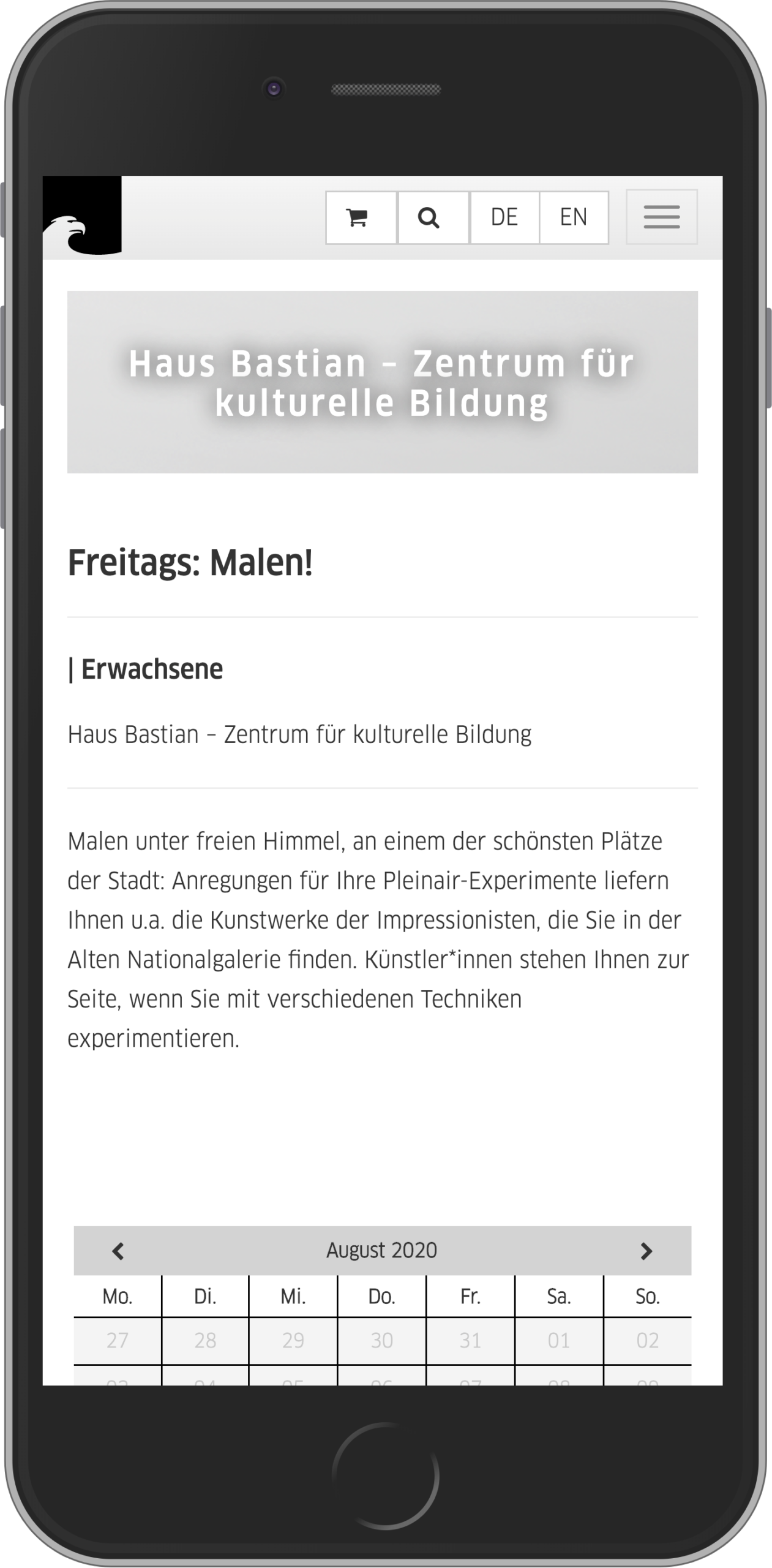 Mobile Ansicht der Detailansicht einer Veranstaltung im Kaufprozesses für Veranstaltungen im Online-Shop der Staatlichen Museen zu Berlin