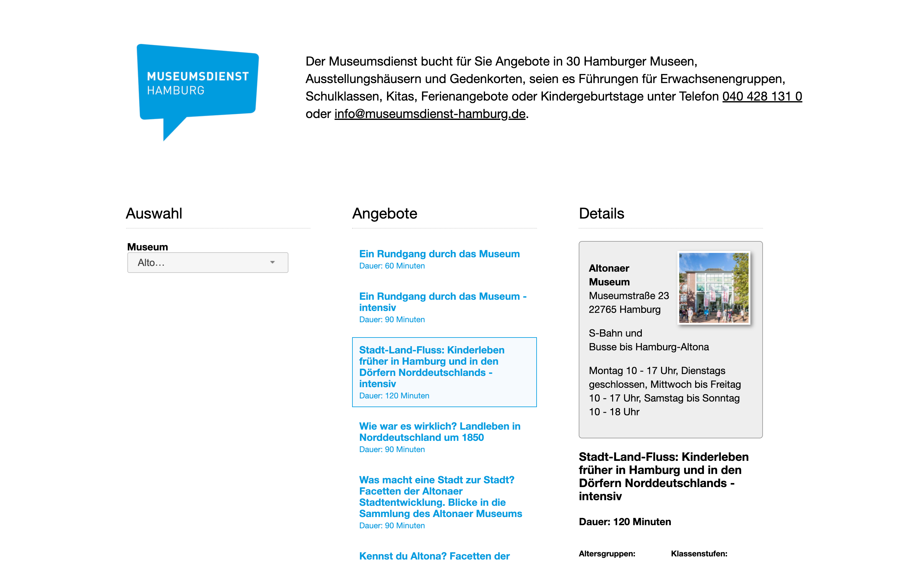 Desktop Ansicht des Online-Katalogs des Museumsdienst Hamburg