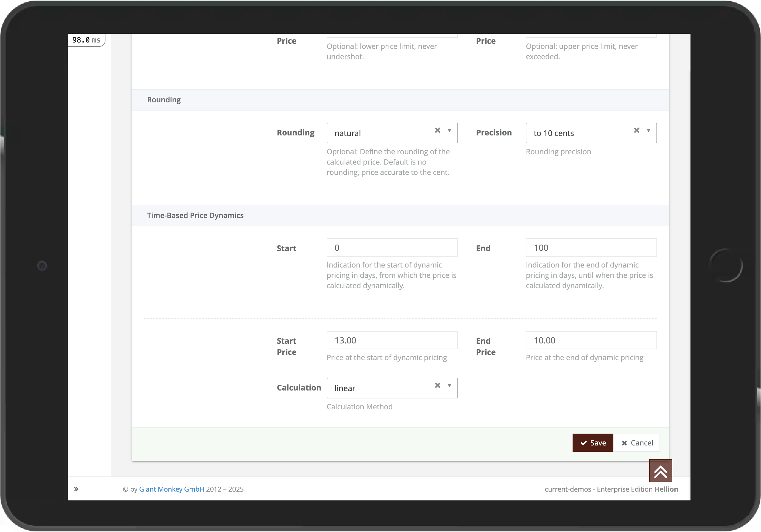 iPad Screenshot of the time based dynamic of a pricing rule