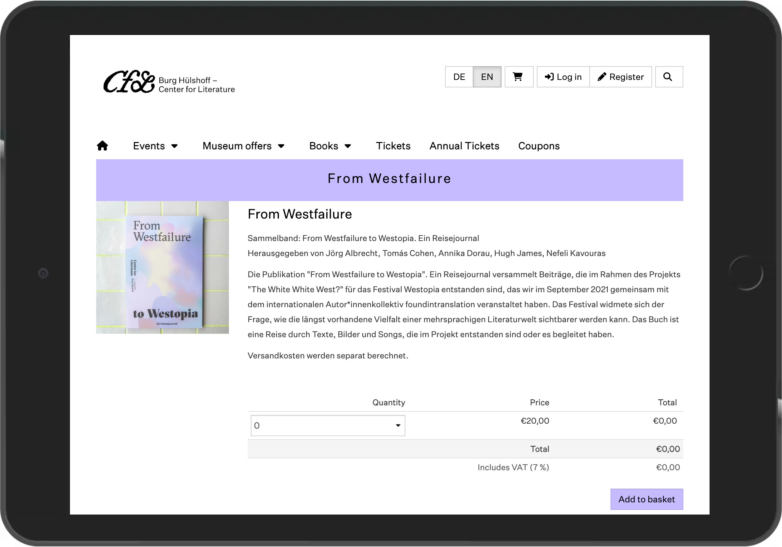 iPad-Screenshot des Verkaufs von Katalogen im Online-Shop