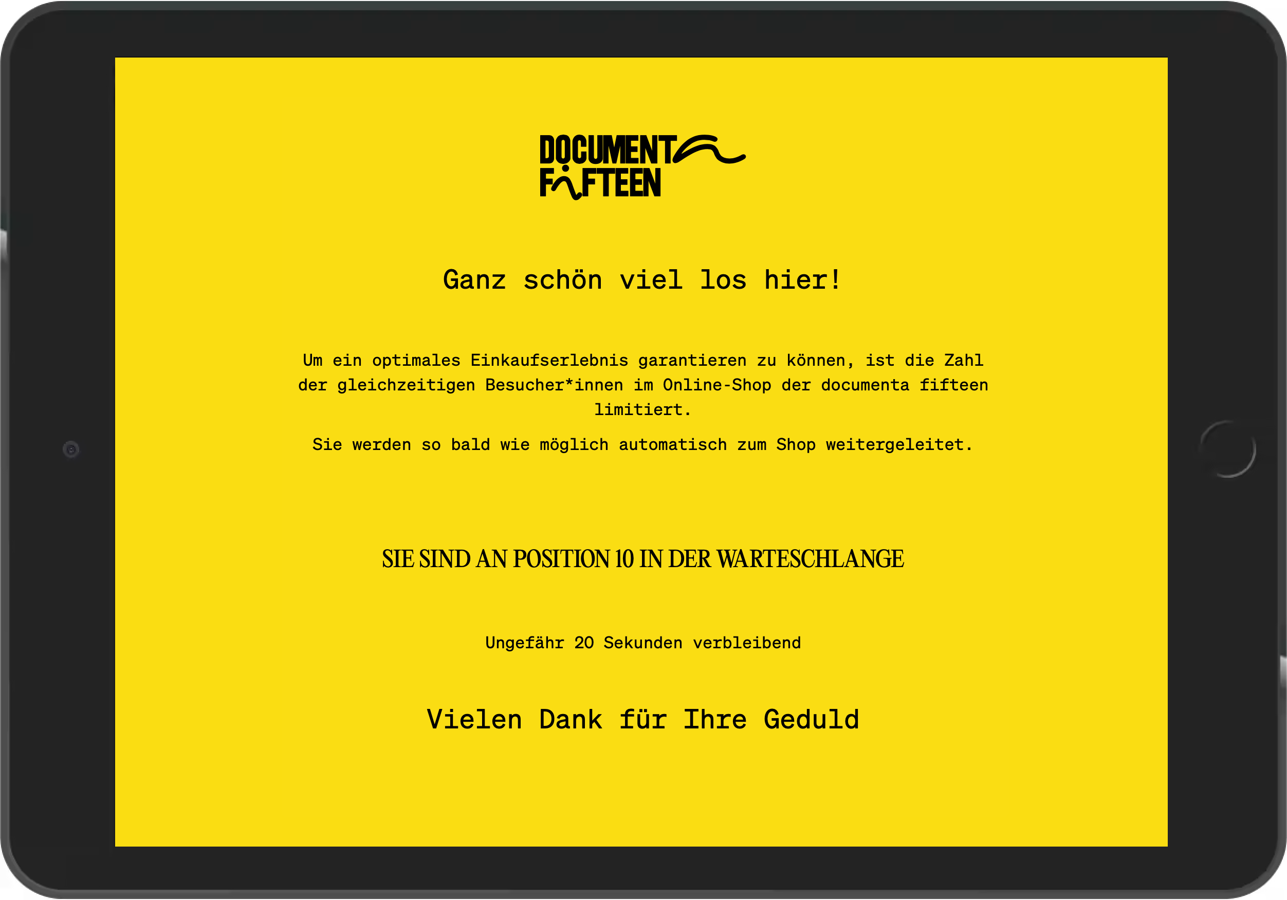 iPad-Screenshot of the Waiting room of the online-shop of documenta15